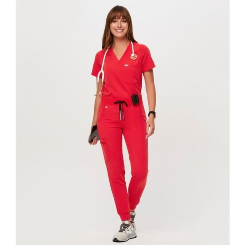 FIGS Zamora Jogger Scrub Pants Neon Red Size Large 36×28)
